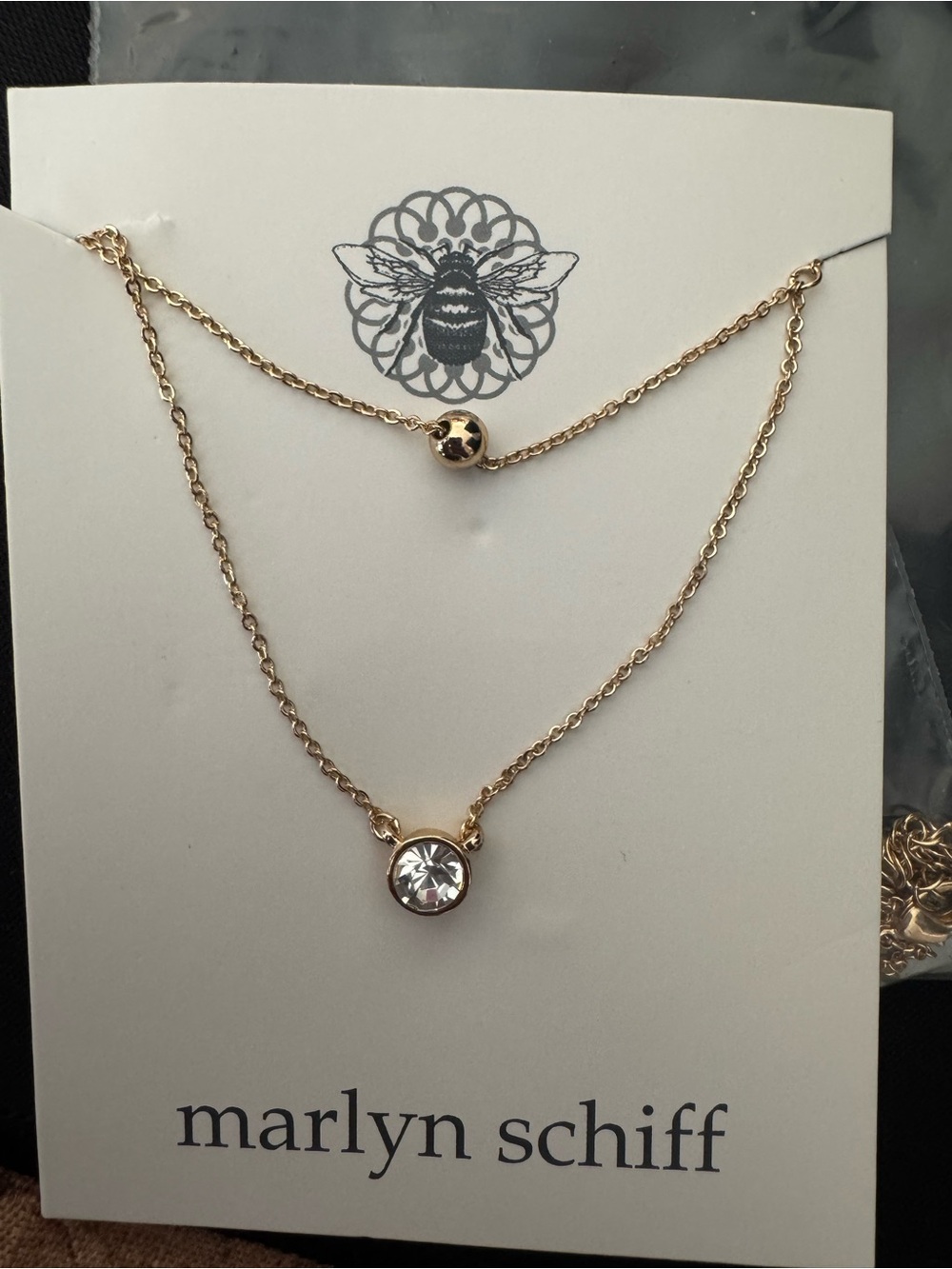 Marlyn Schiff Gold Layered Necklace with Clear Crystal Pendant